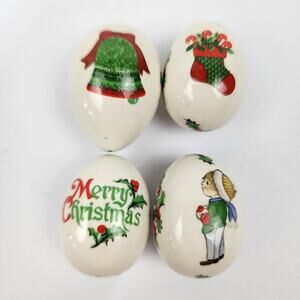4 The Egg Lady Christmas Hand Painted Porcelain Stocking Bell Child Merry - 1.5"
